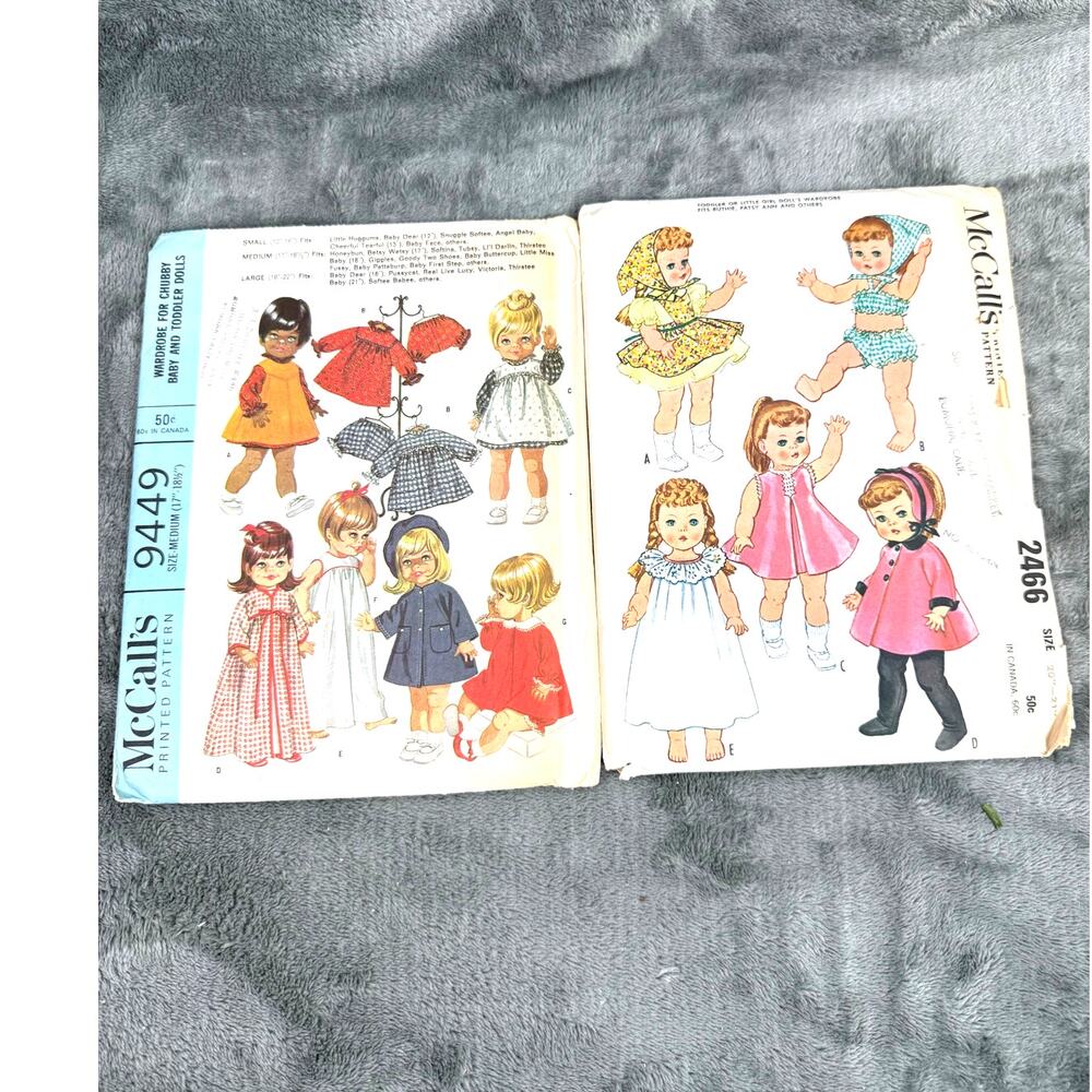Vintage McCall’s Doll Clothes Pattern Lot 9449 2466 Uncut Baby Toddler 60s Dolls